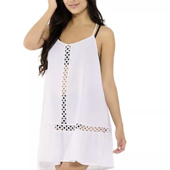 FRESHWATER EYELET TRIM SWIM COVER UP DRESS SIZE L #593 - Picture 1 of 4